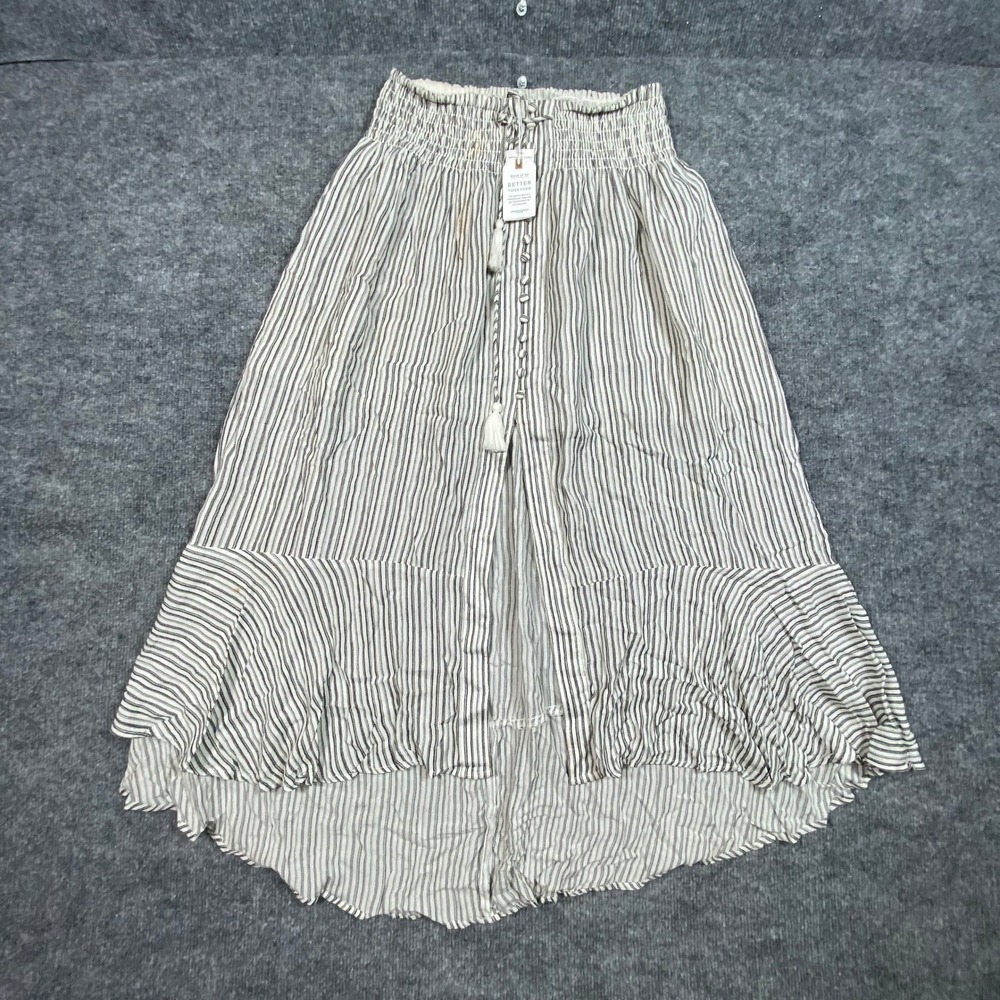 American Eagle Striped Smocked High-Low Maxi Skirt White Black‎ Small NEW